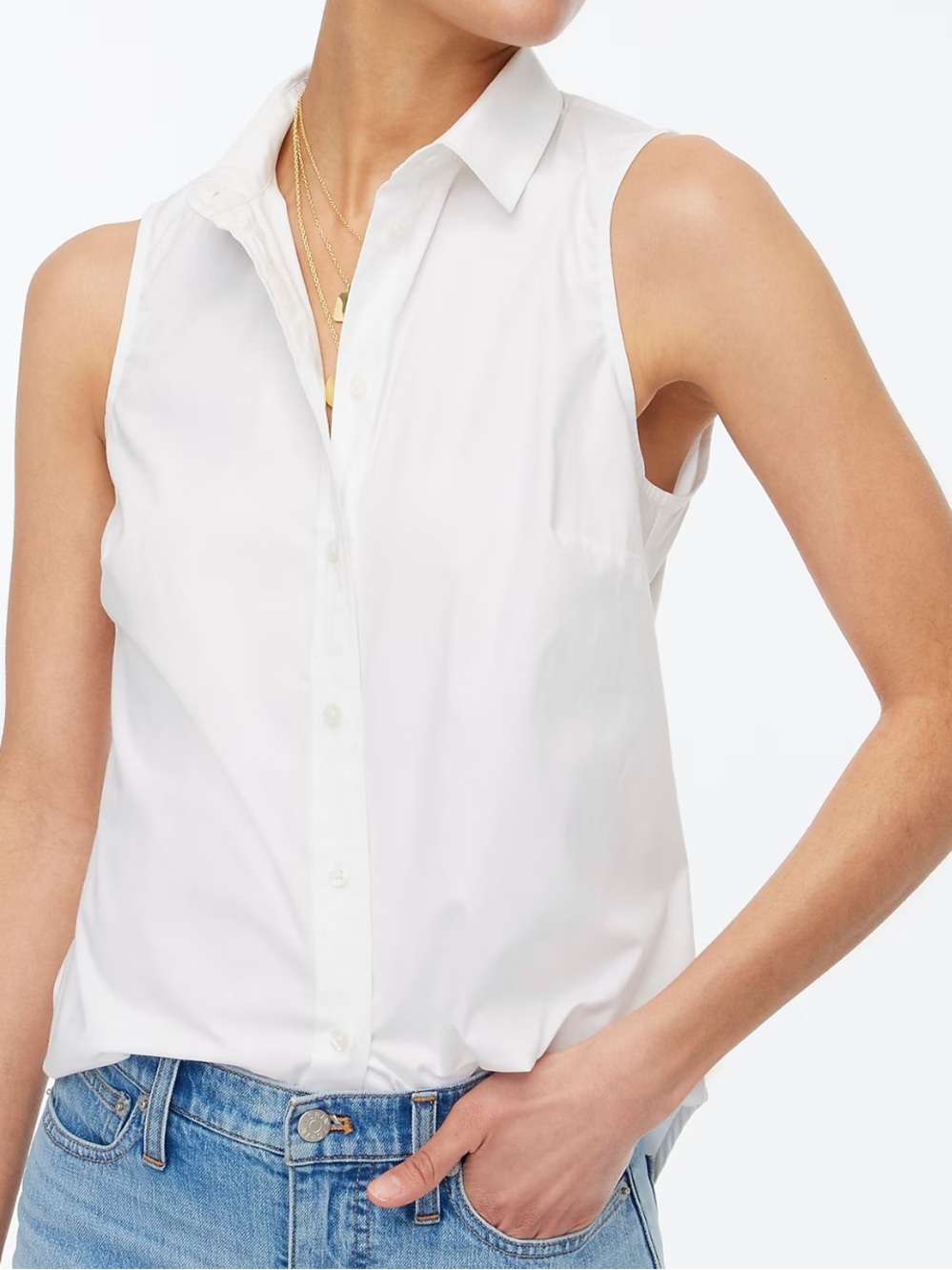 J. Crew Factory - Sleeveless Cotton Poplin Shirt Signature Fit - white - size M